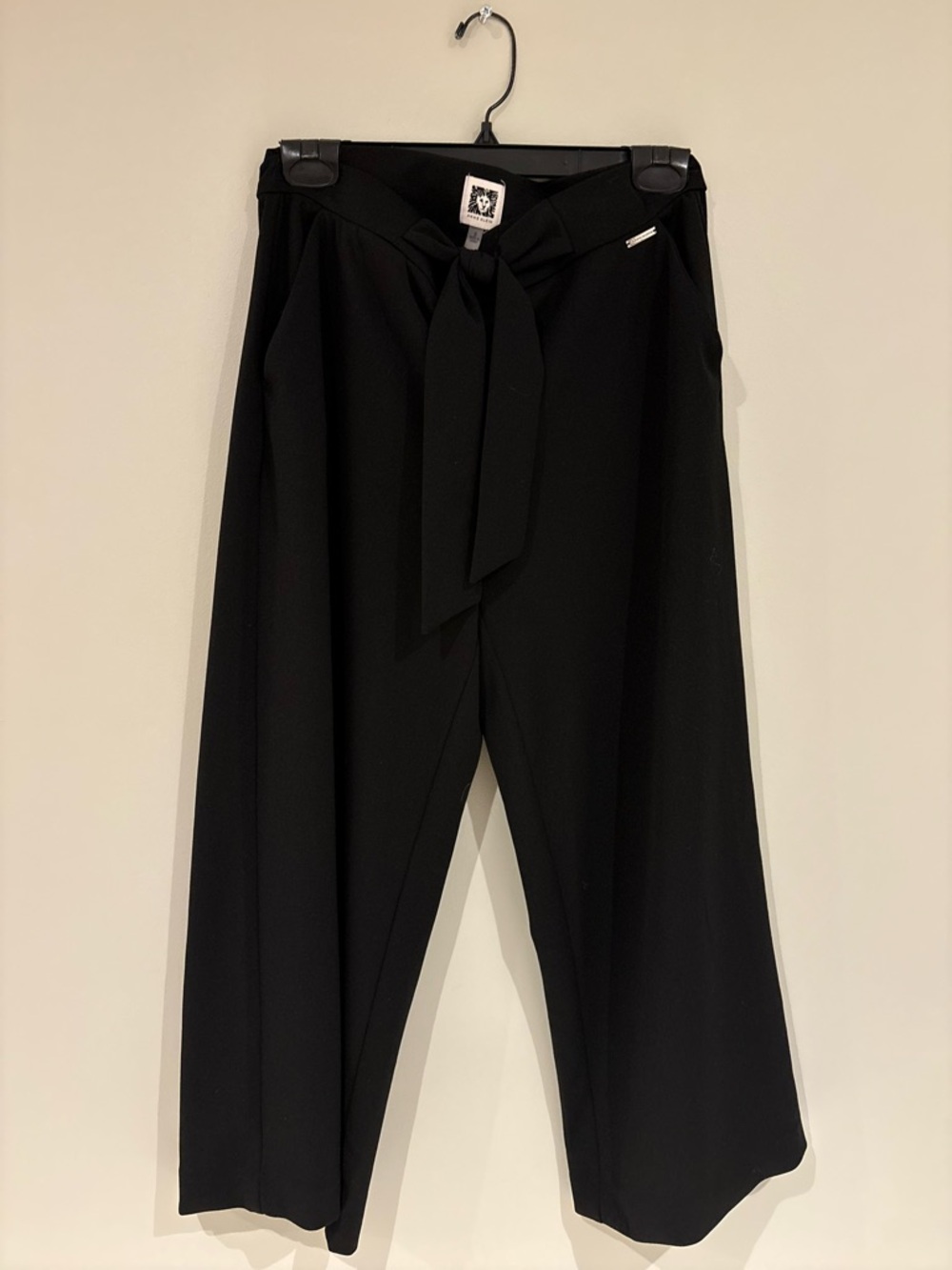 Anne Klein Black Wide-Leg Tie-Waist Pants